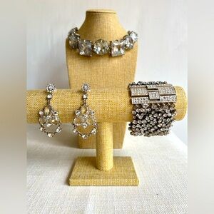 Vintage Wedding Jewelry Suite:Bracelet,Chandelier Earrings,& Headpiece/Necklace
